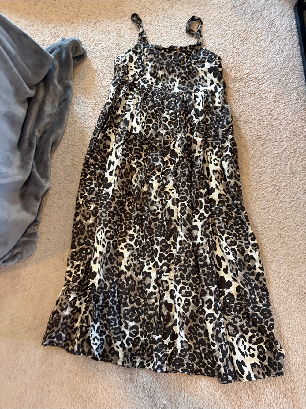 Sleeveless Leopard-Print Tiered Maxi Dress in Black & Brown